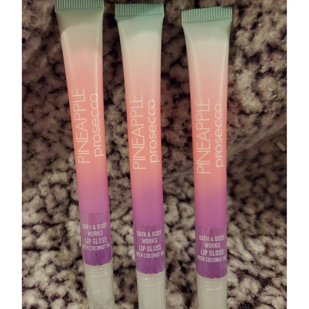 Bath & Body Works Pineapple Presecco Scented Coconut Oil Lip Gloss Set x3